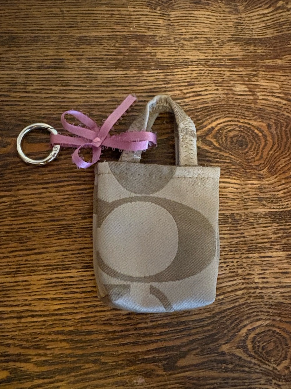 Handmade Mini Tote Bag Charm Made W/ Repurposed COACH bags Tan Gold 5x2.5”
